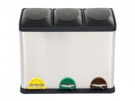 Stainless Steel TRIPLE Pedal Bin 3 in 1, 24 Liters, 8 Liters Each